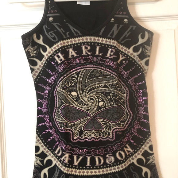 Harley-Davidson Tops - Harley Davidson XS black tank top EUC